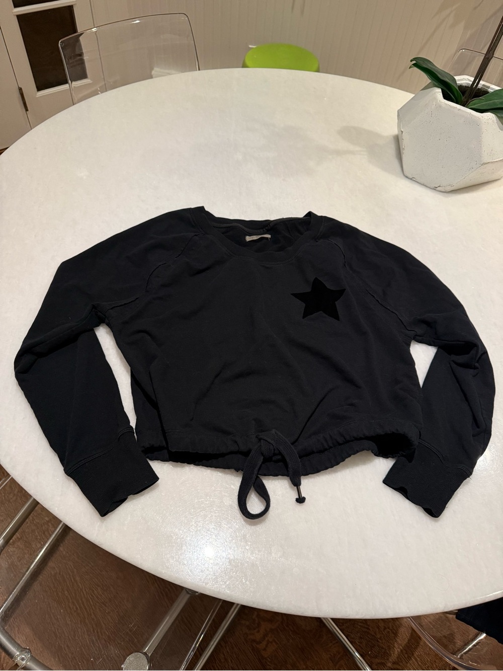 Sundays Two Black Star Cropped Tie-Hem Sweatshirt - Women